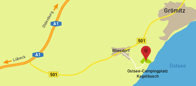 Anfahrt Ostsee-Campingplatz Kagelbusch